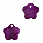 Shell charm round 8mm Flower 10-11mm Dark purple